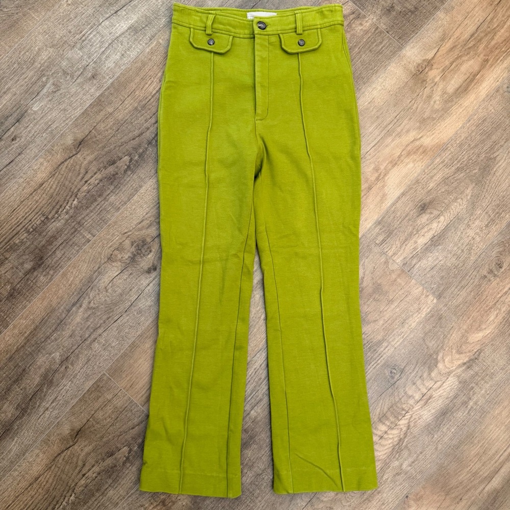 Everlane Womens High Rise Knit Pintuck Pants Chartreuse Lime Green Women 6 Retro